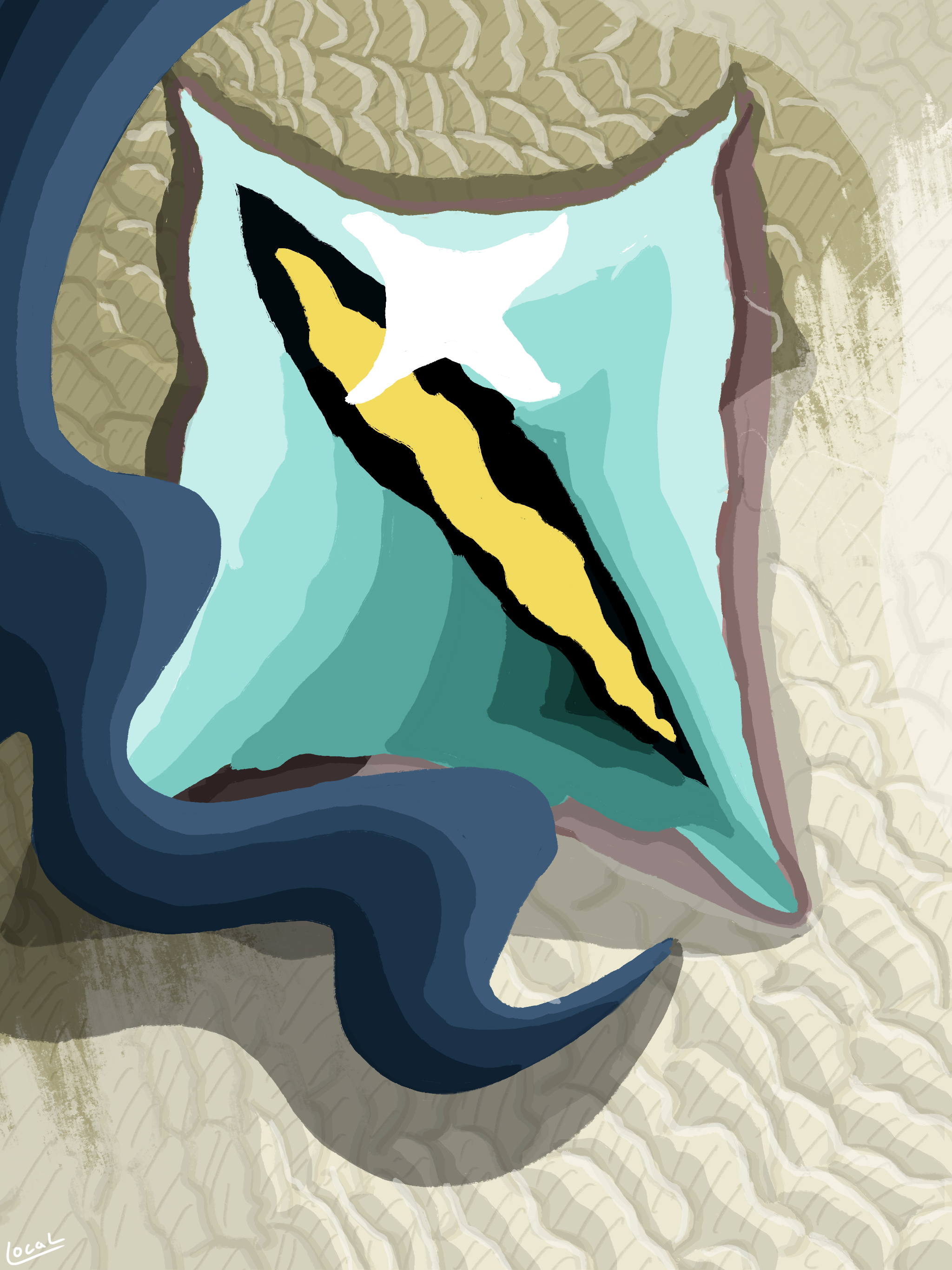 Close up of basilisk Vee's eye, hair, and scales. Scales are detailed and present amongst the dramatically drawn eye.